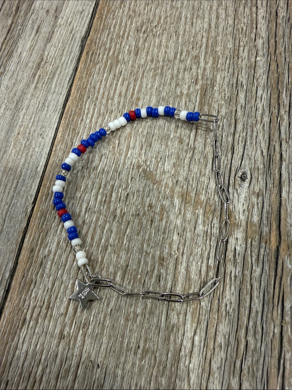 Pura Vida Homes for Our Troops Stretch Silver Bracelet Red White Blue Star